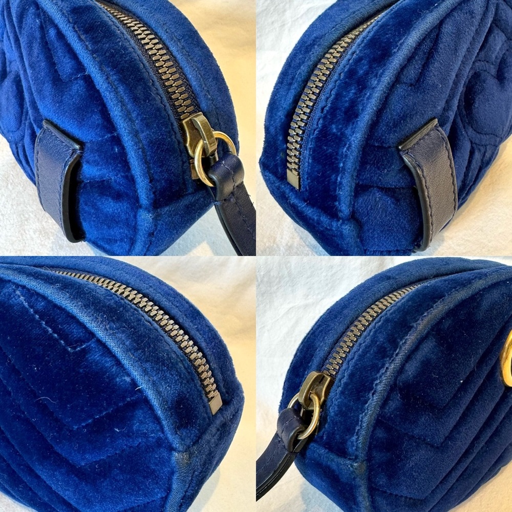 🔴SOLD🔴GUCCI Velvet Matelasse GG Marmont Belt Bag 85 34 Cobalt Blue - Picture 9 of 17